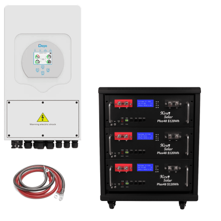 Pack Inversor Deye 5Kw + 3 Baterías de Litio Kirosolar Plus 48V 5.12kW + Rack