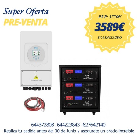 Pack Inversor Deye 5Kw + 3 Baterías de Litio Kirosolar Plus 48V 5.12kW + Rack